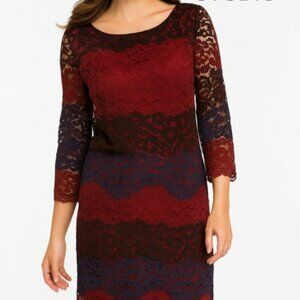Max Studio Small Black and Burgundy 3/4 Flare‎ Sleeve Dress $89 MSRP NWT